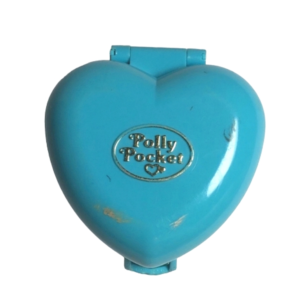 1993 Blue Bird Polly Pocket Pretty Pandas Blue Heart Shaped Compact